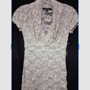 KAREN KANE Ivory Cap Sleeve Sheer Lace V-Neck Top